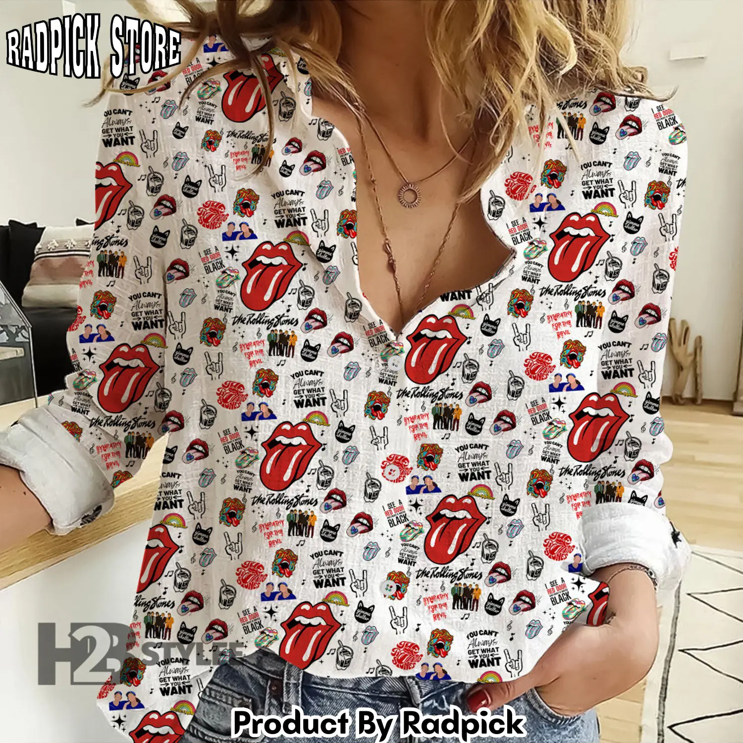 Radpick the rolling stones rock music band hackney diamonds tour  linen casual shirt rp66257